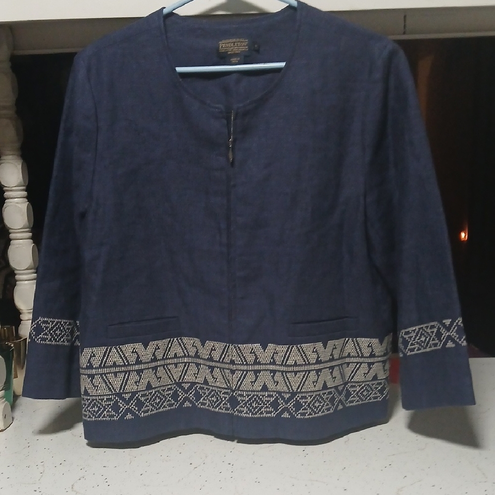 Pendleton Navy Blazer with Geometric White Accents